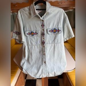 Men's Beaded Embroidered Denim Shirt